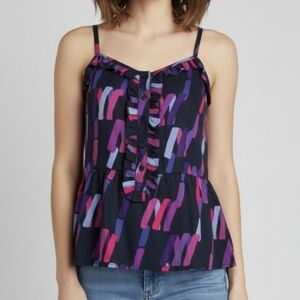 Marc Jacobs Black and Purple Patterned Tank Top Size 6